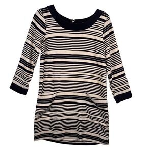 J. Crew Dress 6 Striped Navy‎ Cream 100% Silk Boat Neck 3/4 Sleeve Career Lined